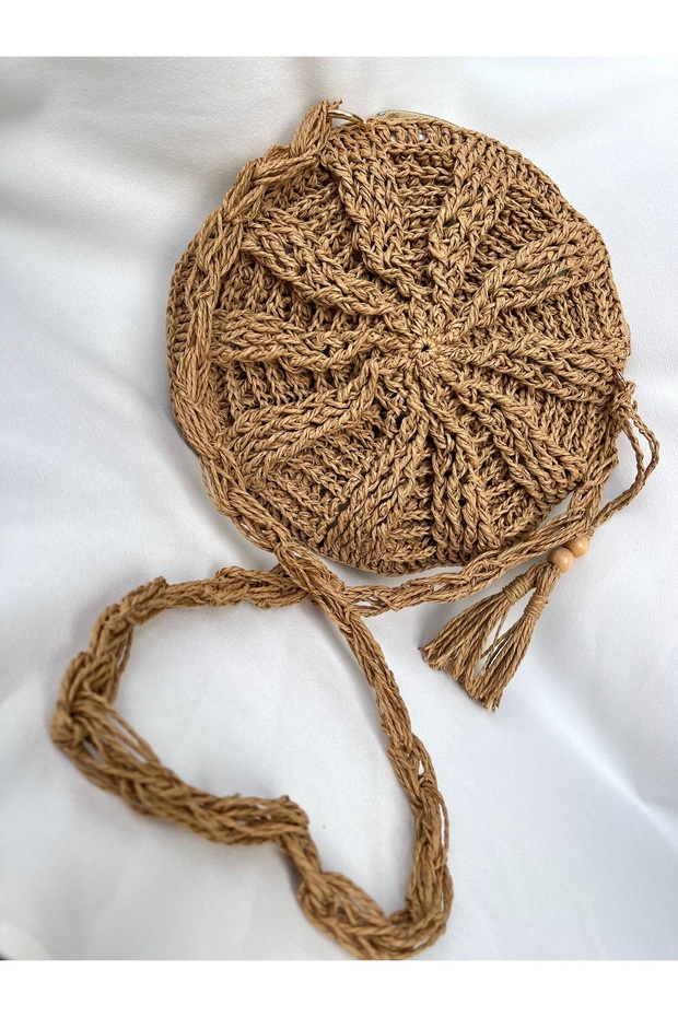 Makaron Çanta / Hasır Çanta / Bohem Çanta / El Örgüsü Hasır Çanta / Kağıt İp Çanta - 1