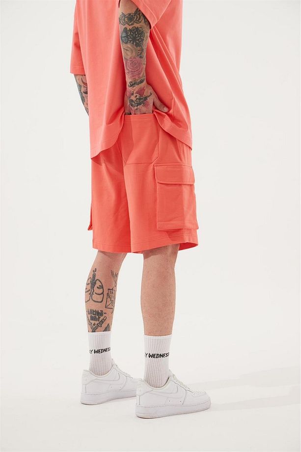 Erkek Kargo Cepli Basic Oversize Pembe Şort - 4