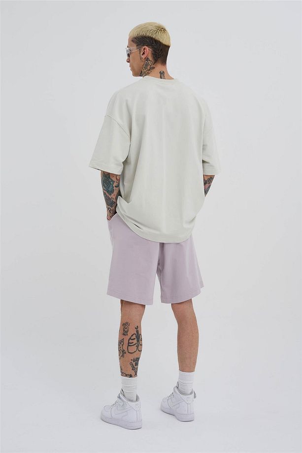 Erkek Basic Oversize Açık Gri Şort - 6