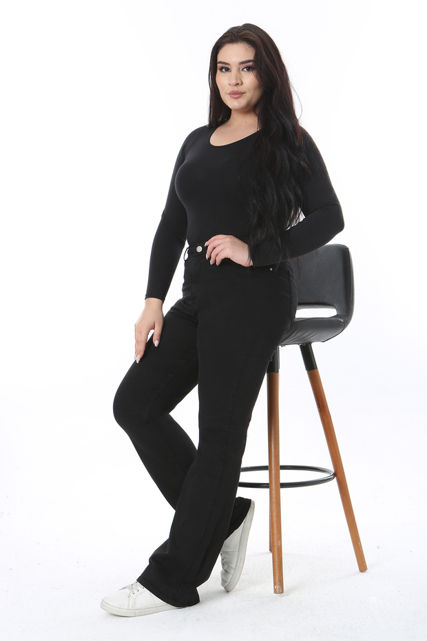 Women's Plus Size Black High Waist Wide Leg 5 Pocket Lycra Jeans 65N38497