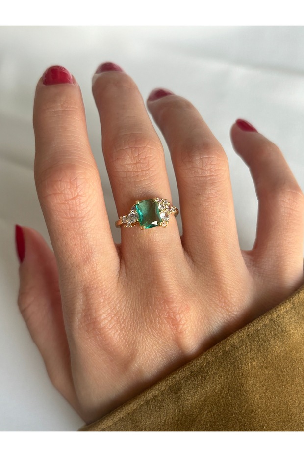 Gold Square Stone Turquoise Ring - 3