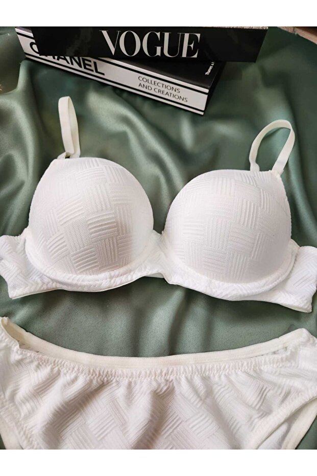 Basic Knit Patterned Light Support Bra Set - 4