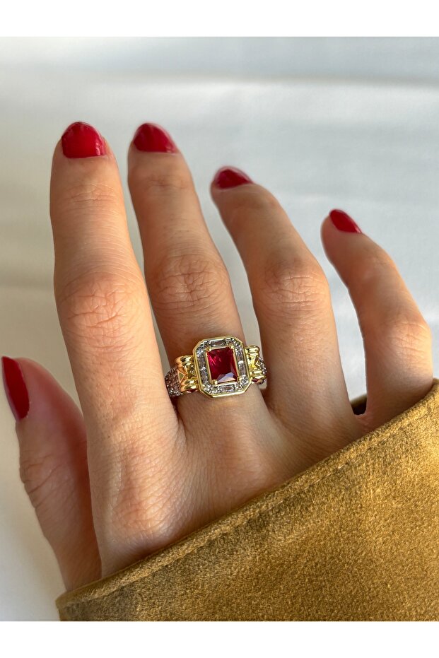 خاتم نموذج رباعي من الحجر الفوشيا - 5