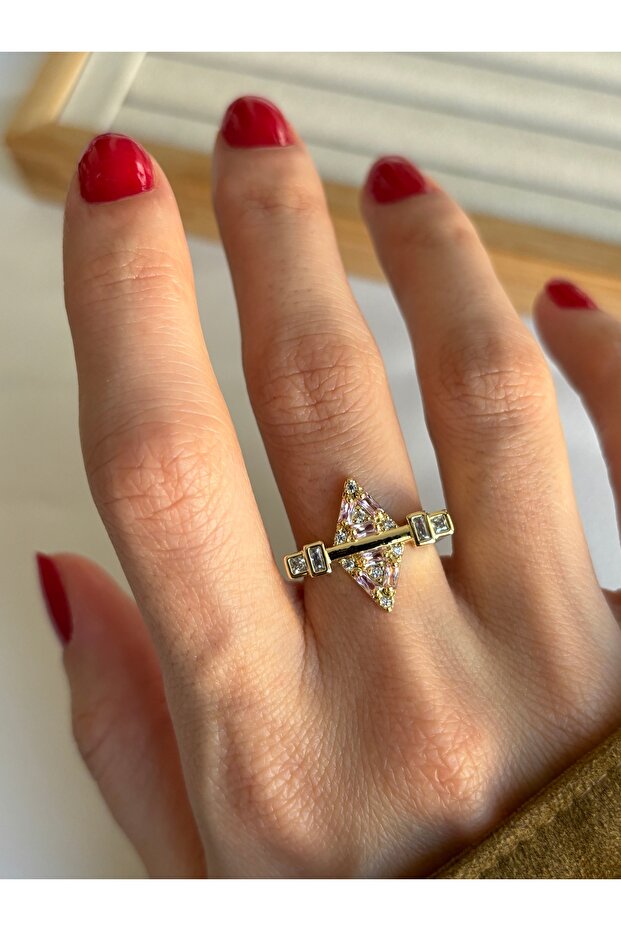 Triangle Model Pink Stone Ring - 1
