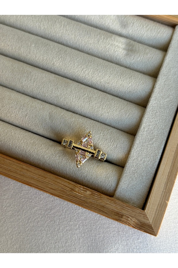 Triangle Model Pink Stone Ring - 3