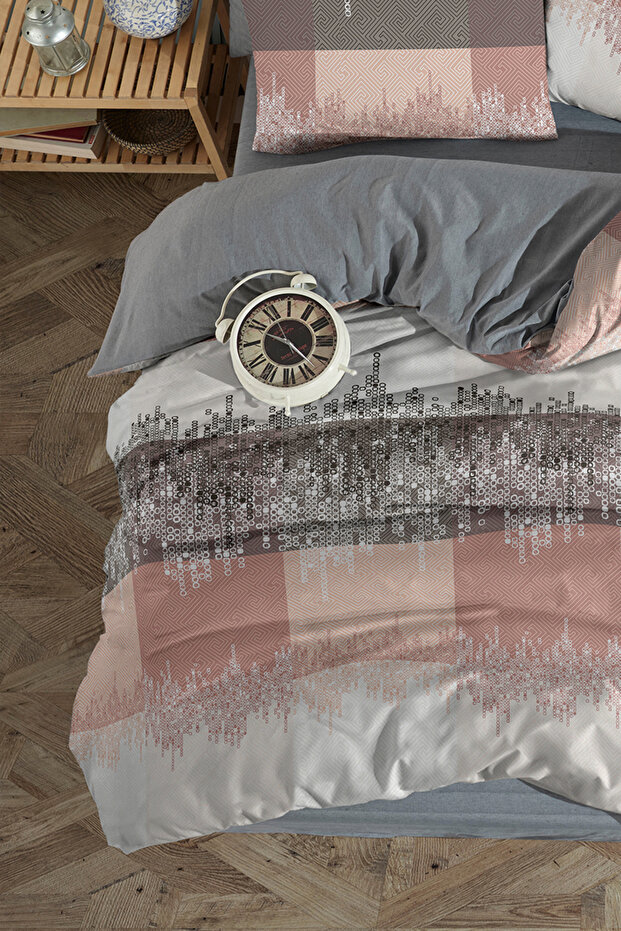 Ruby Patterned Double Duvet Cover Set with Elastic Sheets and Double Sided Use - 6