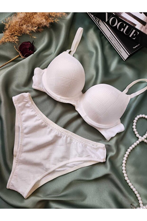 Basic Knit Patterned Light Support Bra Set - 1