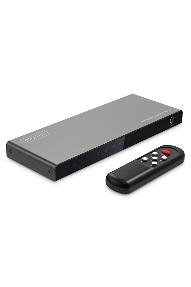 DIGITUS 8K HDMI Switch, 5x1 (مفتاح HDMI 5x1 HDMI Switch, 8K/60 هرتز (4:4:4)، HDR, HDCP2.3)