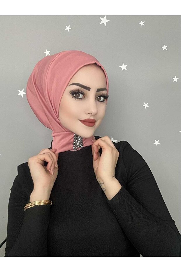 غطاء رأس حجاب من حجر الورد المجفف مع ربطة عنق على الظهر