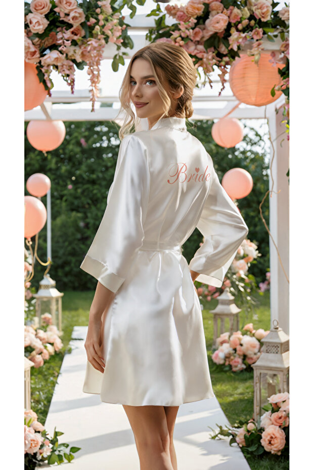Bride Dressing Gown Heart Embroidered Bridal Dressing Gown