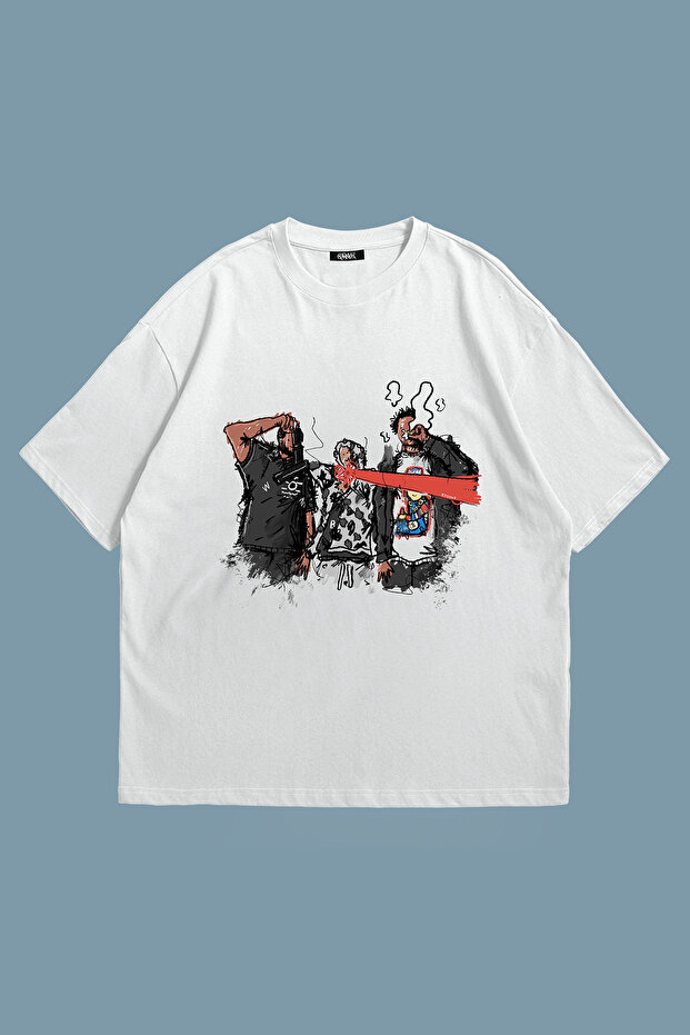 Cartoon Man Printed Unisex Oversize T-Shirt