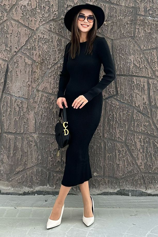 Kadın Lüx Kalite Bisiklet Yaka Uzun Kaşkorse Kumaş Elbise Boy 135cm - 1