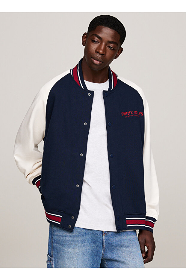 Men's Navy Blue Bomber Coat - Embroidery, Dm0Dm19237C1G Rlx Circle t Varsity Size: m