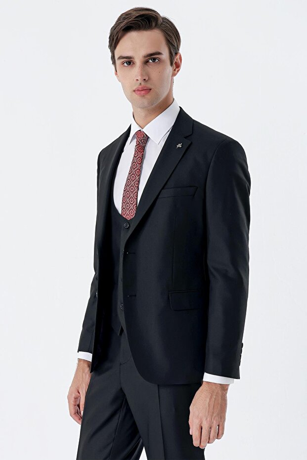 Men's Black Mono Collar Vest 6 Drop Slim Fit Slim Fit Suit 1001245186