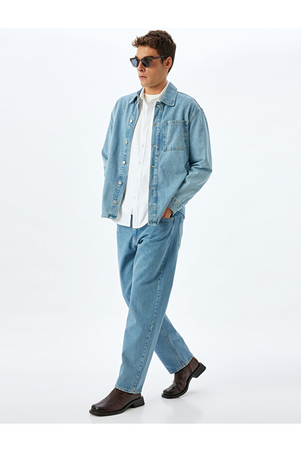 Vintage Straight Jeans Pocket Detailed Cotton