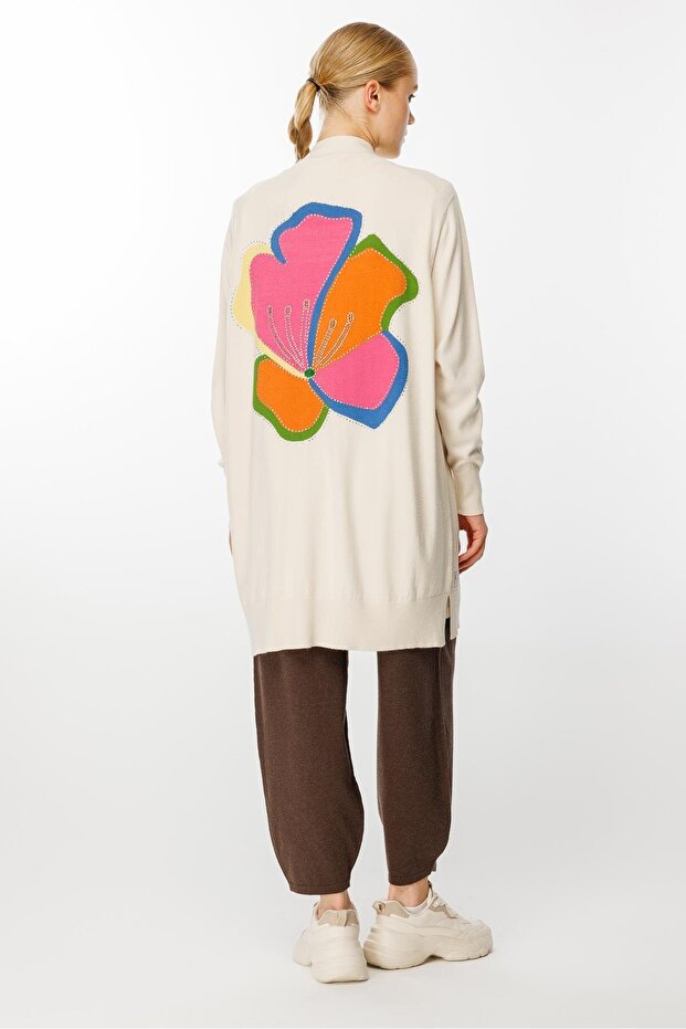 Önü Düğmeli Triko Hırka EKRU - 7