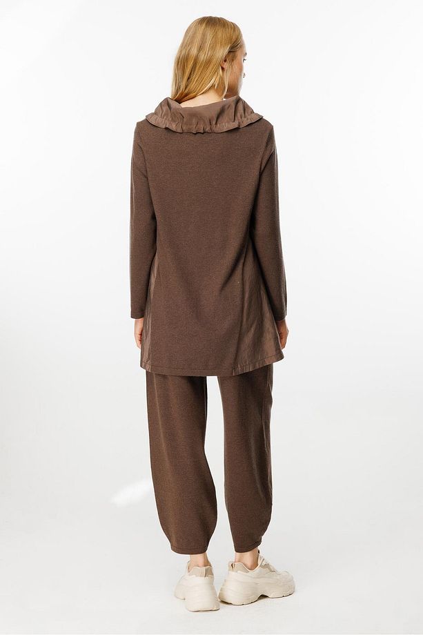 Cep Detaylı Triko Tunik Pantolon Takımı Kahve - 8