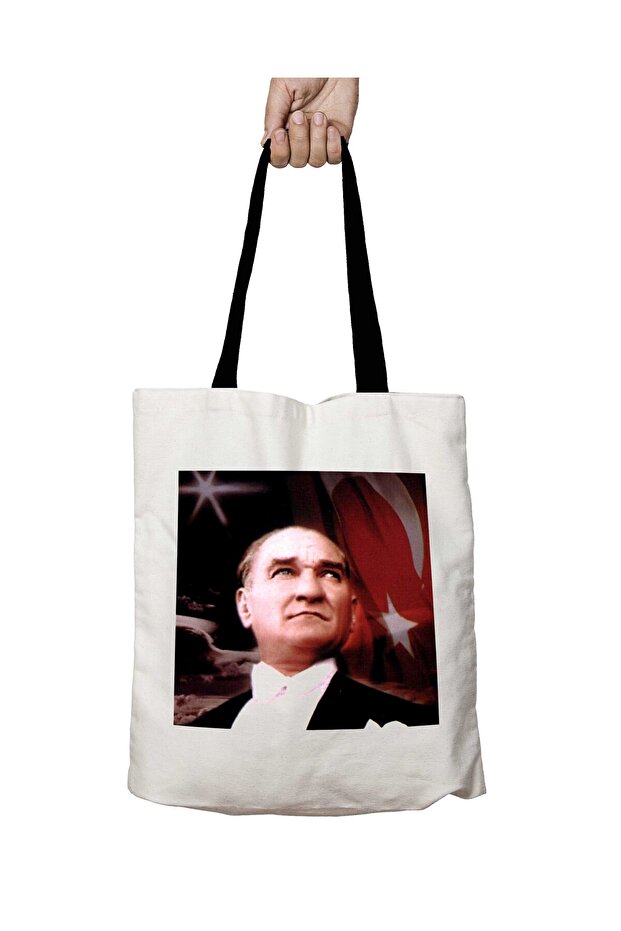 Turkish Flag Ataturk Washable School Shoulder Bag with Black Handles