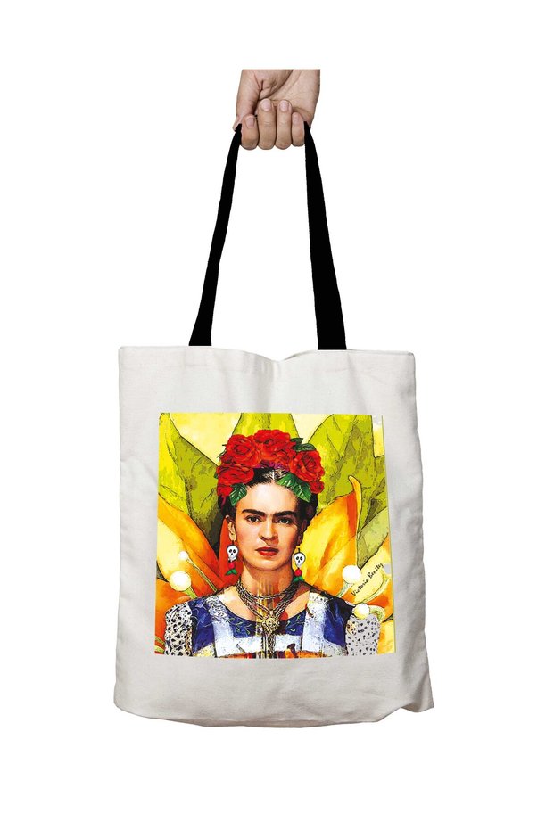 Fk Portrait Leaf Washable School Shoulder Bag with Black Handles