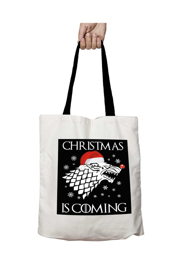 Christmas Is Coming Star Direwolf Sigil Washable School Shoulder Bag with Black Handles