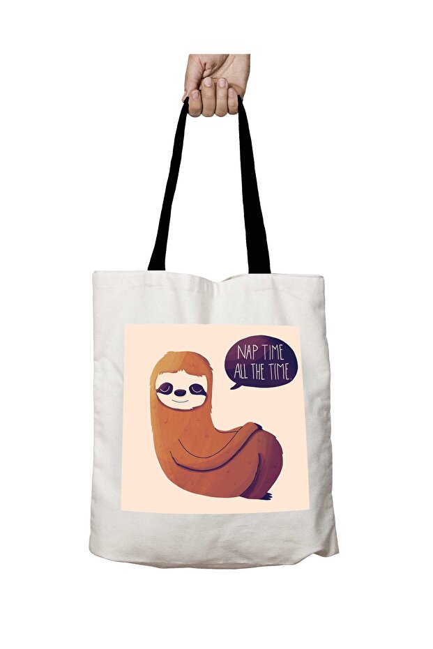 Lazy Animal Nap Washable School Shoulder Bag with Black Handles