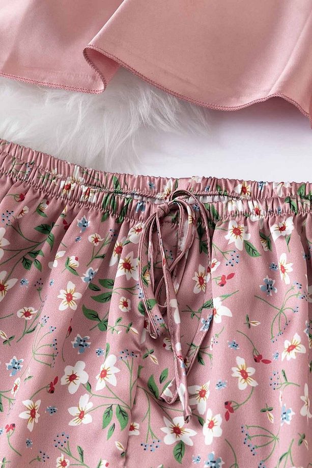 Dantel Işlemeli Çiçek Desenli Şort Pijama Takımı - 4