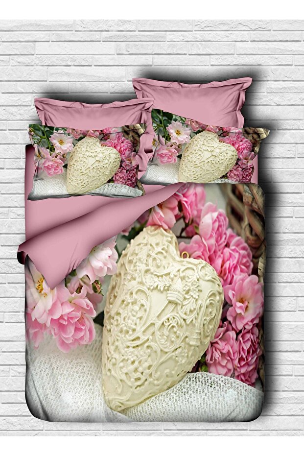 Hearted Rose Digital Double Duvet Cover Pillow Set