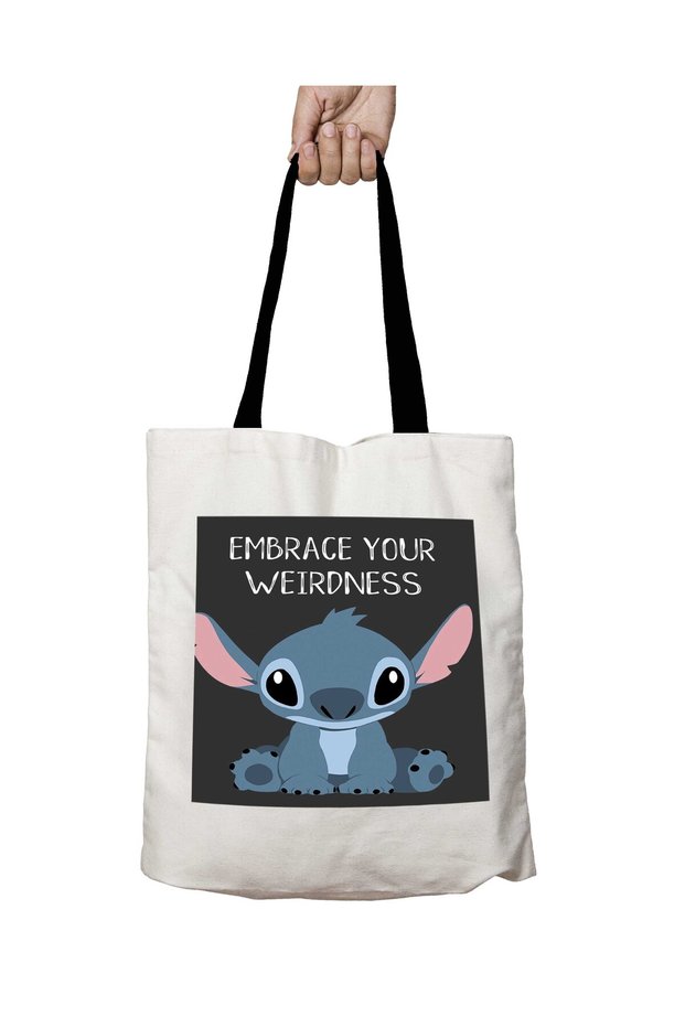 Black Handle Embrace Your Weirdness Lilo and Stitch Washable School Shoulder Bag