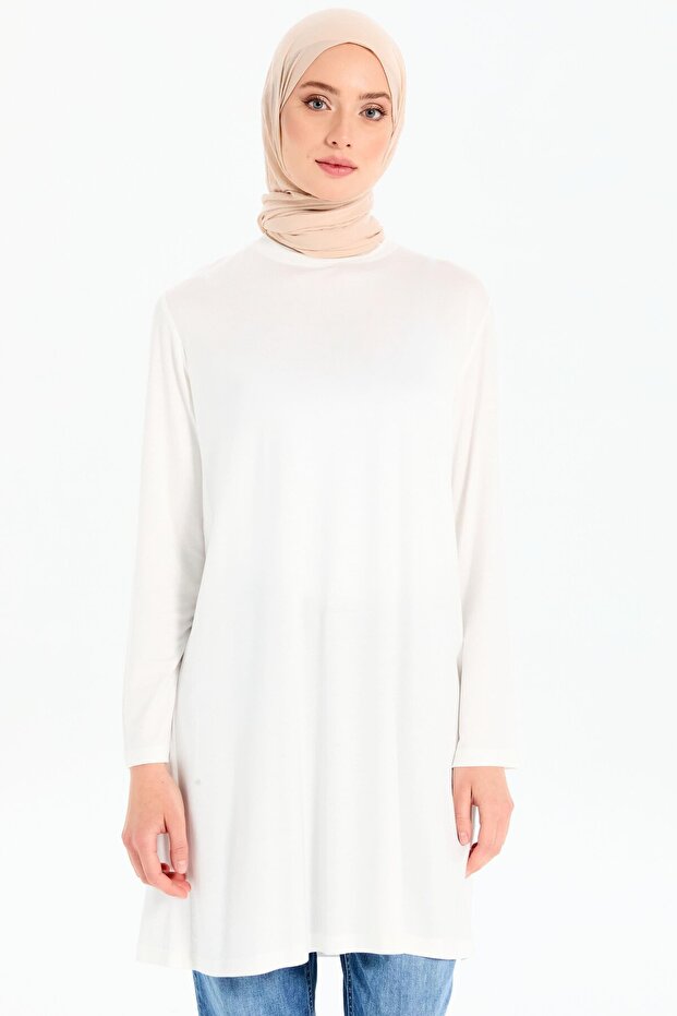 Büyük Beden Örme Tunik - Ekru - 1