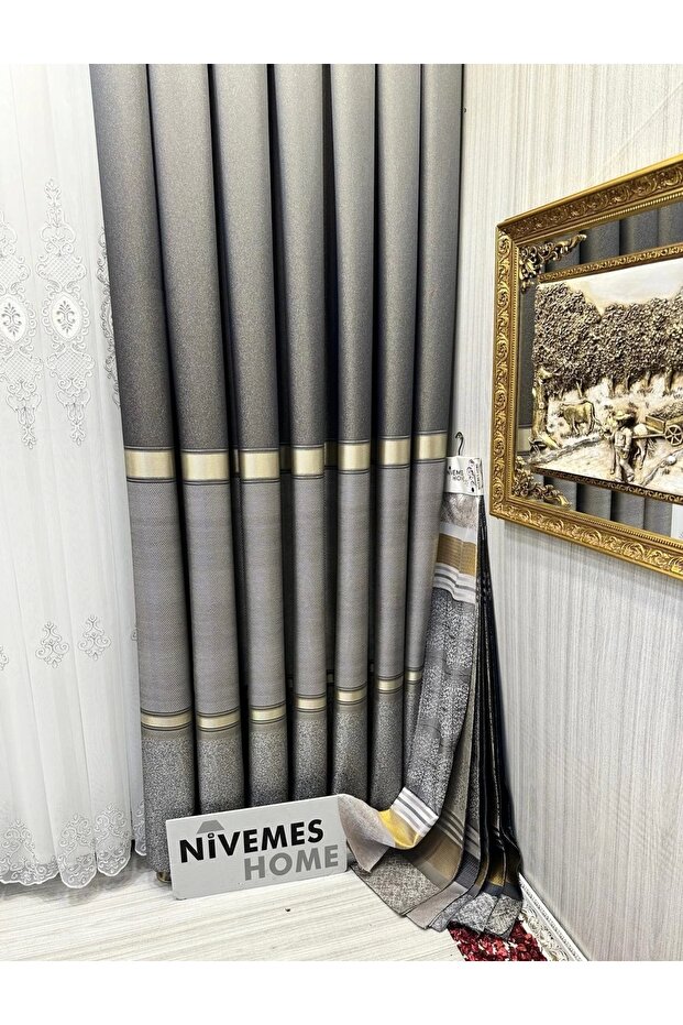 Nivemeshome Sea ft 614177   V-2503 - Stone 1/3 Close Pleated Background Curtain