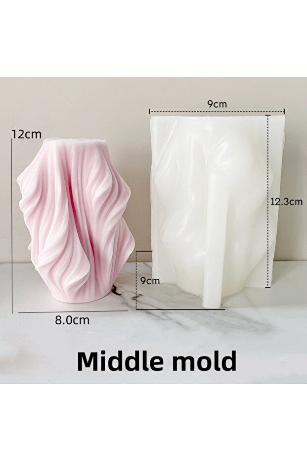Middle as picture Irregular geometric shape rotating stripe cylindrical wave candle silicone mold la