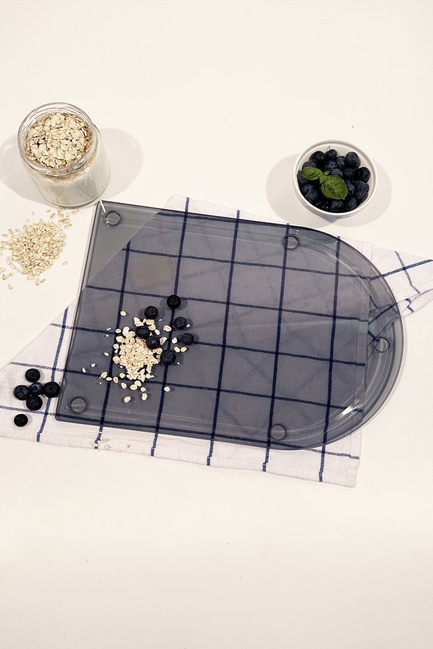 Grooved Glass Cutting Board | Smoked Glass - Oval Edge | 25cm X 35cm | Patented Product