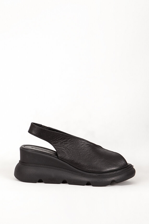 Women's Sandals Wedge Heel Genuine Leather Shoes Zy 7672 Black