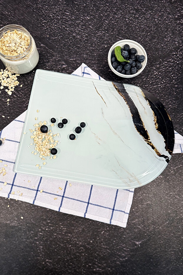 Grooved Glass Cutting Board | Golden Blast - Oval Edge | 25cm X 35cm | Patented Product