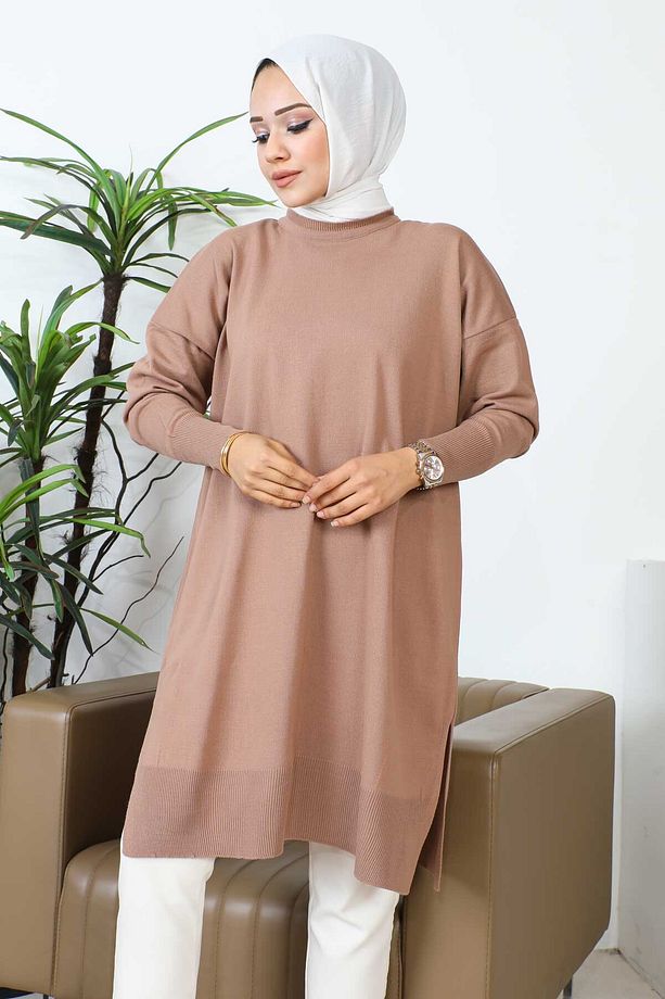 Vizon Bisiklet Yaka Merserize Salaş Triko Tunik - 5
