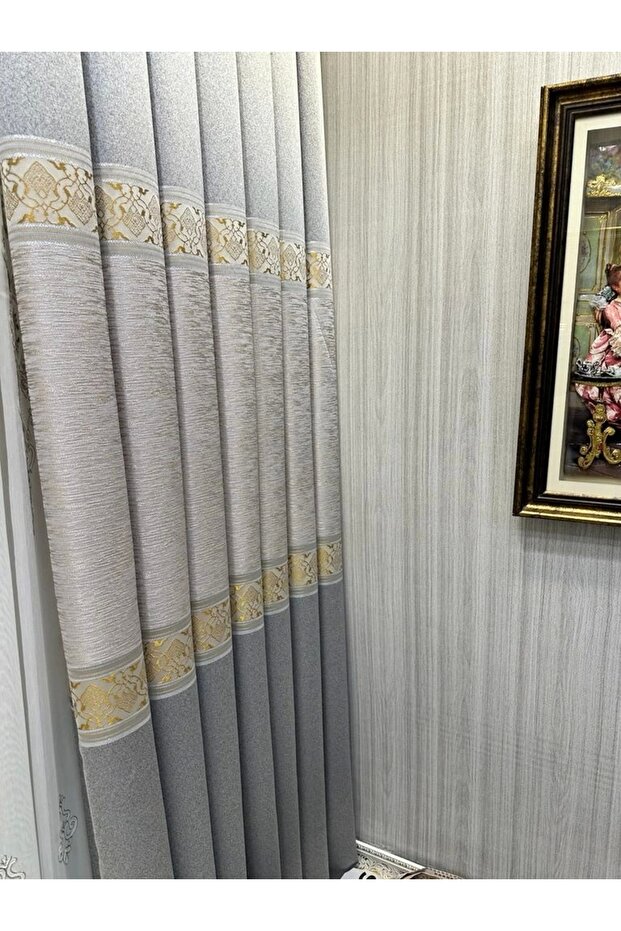 Nivemeshome Likya Ft632120 V-2001 Gray 1/3 Close Pleated Background Curtain Apm