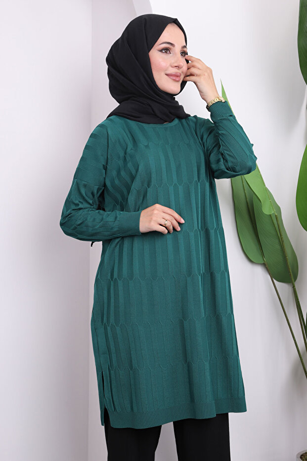 Emerald Green Cold Thread Mercerized Knitwear Tunic
