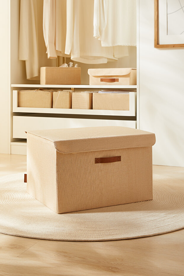 In-Cabinet Laundry Toy Organizer with Jute Linen Fabric Cover Folding Storage Box 48X40X30