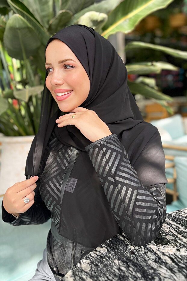 شال شيفون أسود عملي - ساندي - 6