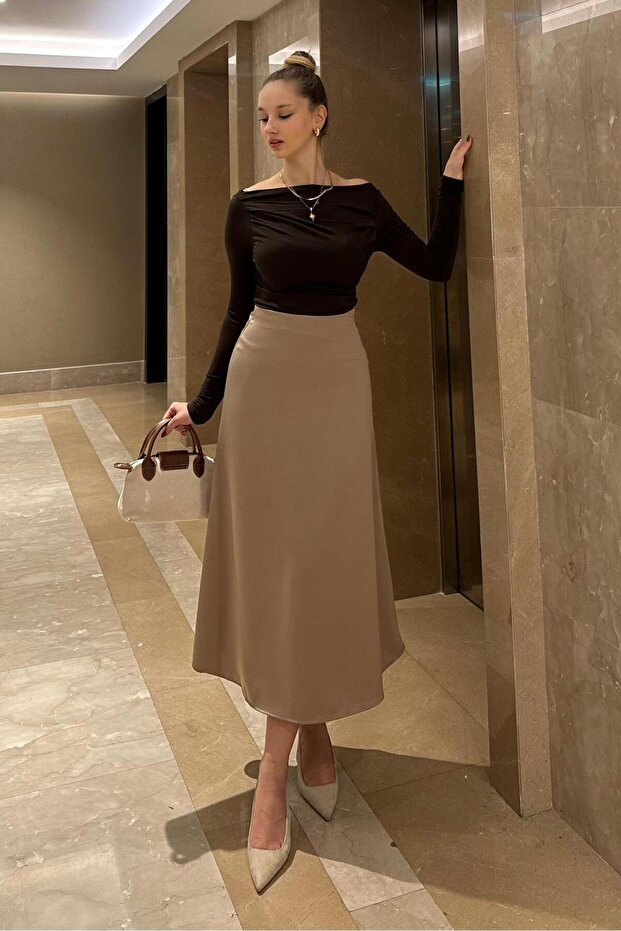Mink Midi Length Women's Satin Skirt Mg1409