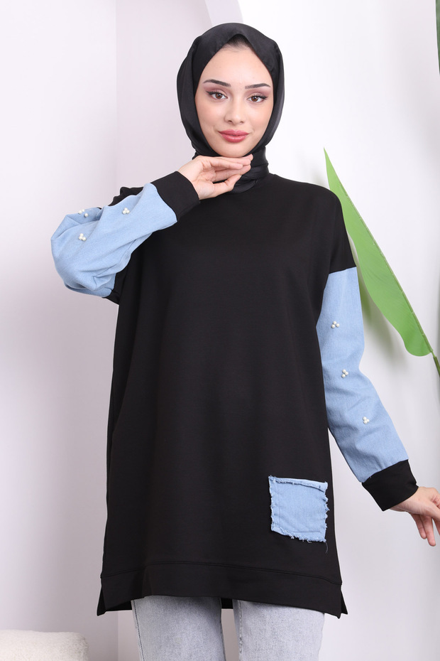 Black Sleeve Bead Detailed Two Thread Tunic