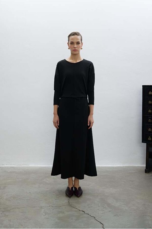 UZUN KOL ÖRME ELBİSE SİYAH - 1