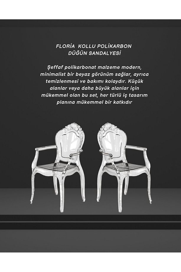 FLORİA  KOLLU POLİKARBON DÜĞÜN SANDALYESİ 2 ADET - 3