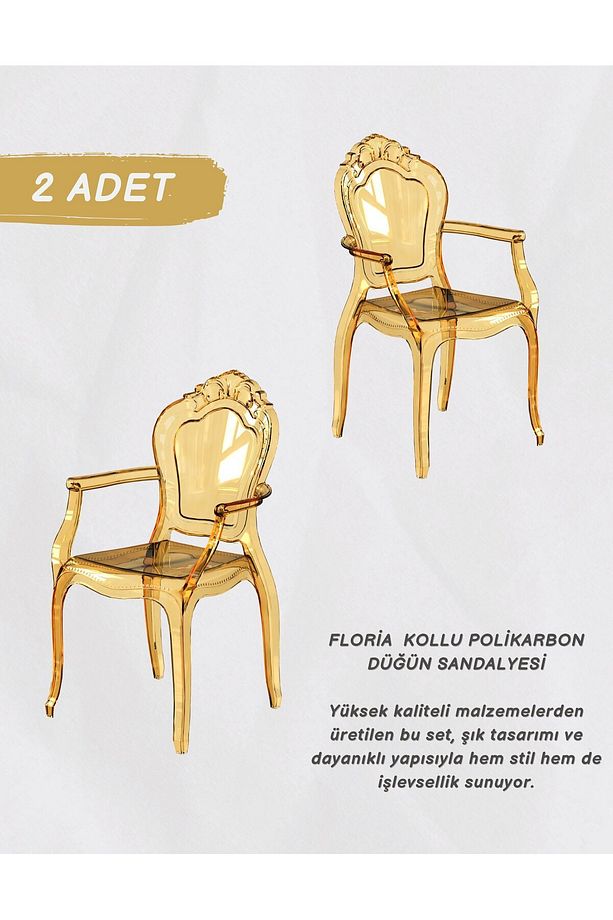 FLORİA  KOLLU POLİKARBON DÜĞÜN SANDALYESİ 2 ADET - 2