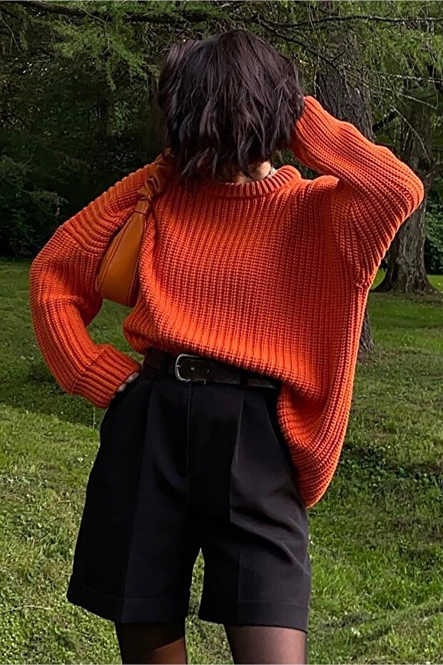 Turuncu Bisiklet Yaka Basic Kazak Mg1264 - 4