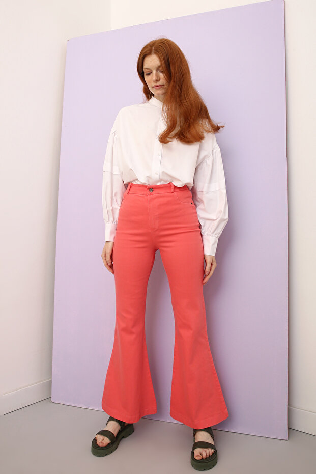 Pembe Pamuklu Ispanyol Paça Pantolon - 1