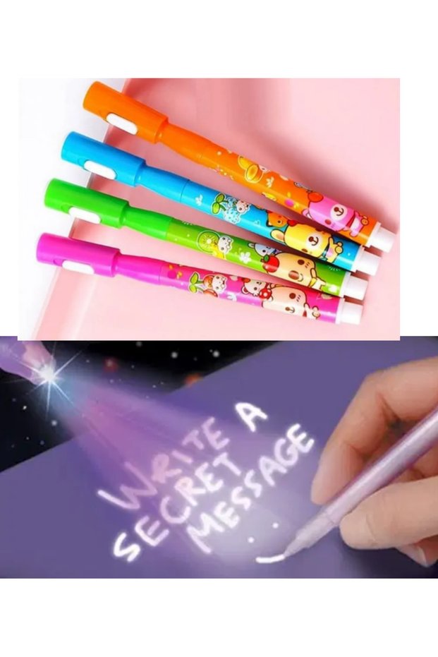 4 Pcs Illuminated Invisible Writing Pen Magic Spy Pen Purple Light-Looking Pen Set