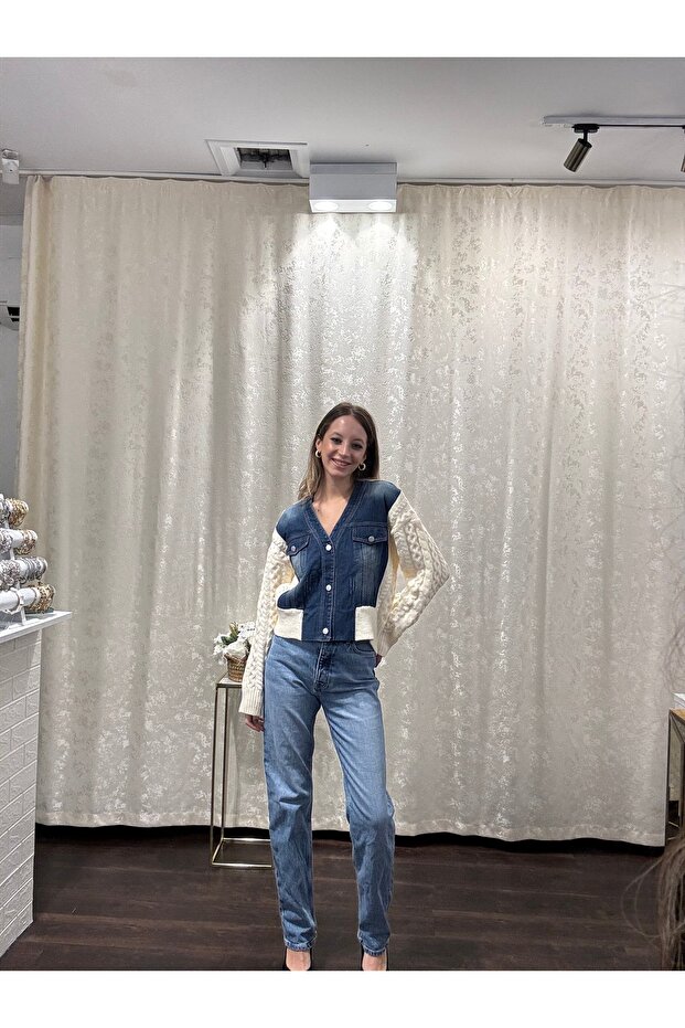 İthal Denim Örgü Ceket - 1
