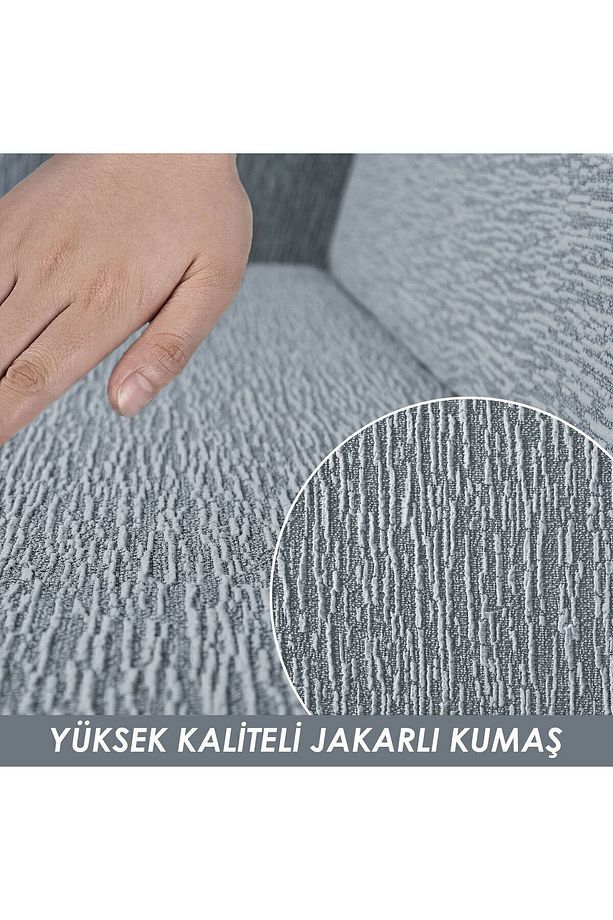 Düz Jakarlı 3 Kişilik Gri Kanepe Örtüsü | Lastikli Koltuk Örtüsü |çekyat Örtüsü| koltuk kılıfı - 7