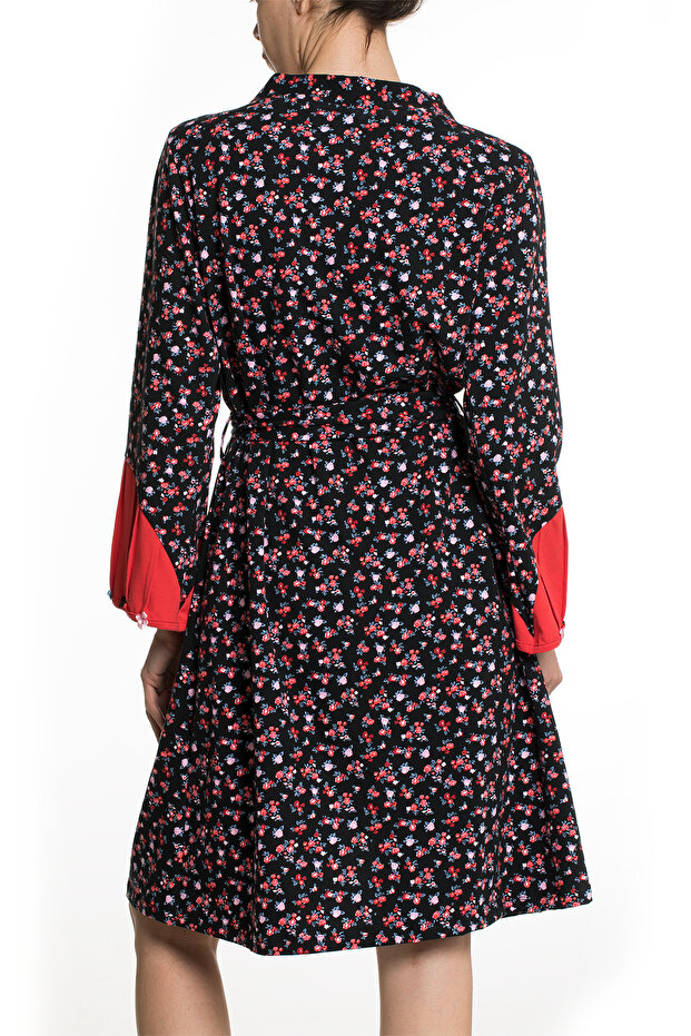 Rochie din bumbac pieptănat cu mânecă lungă - 3